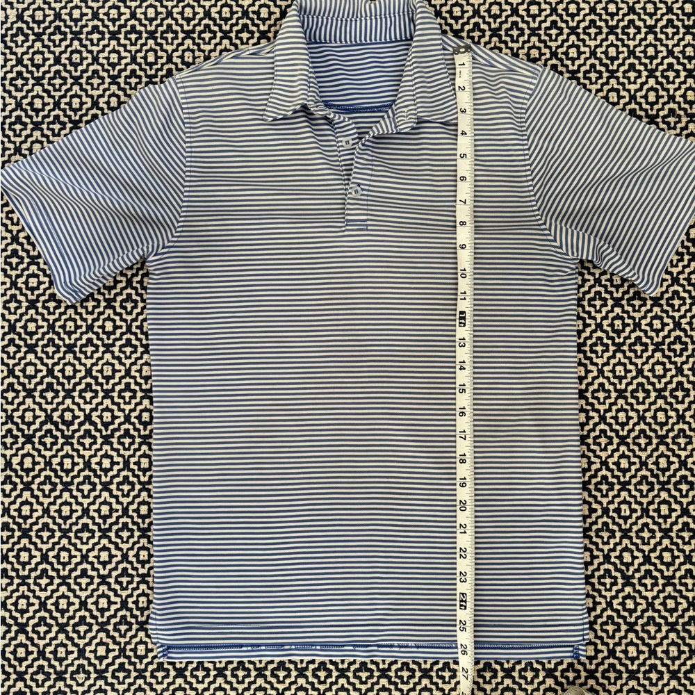 johnnie-O Blue and White Striped Polo Shirt